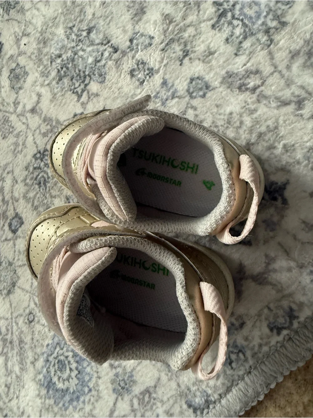 Tsukihoshi Girls' Metallic Gold and Pink Velcro Sneakers
